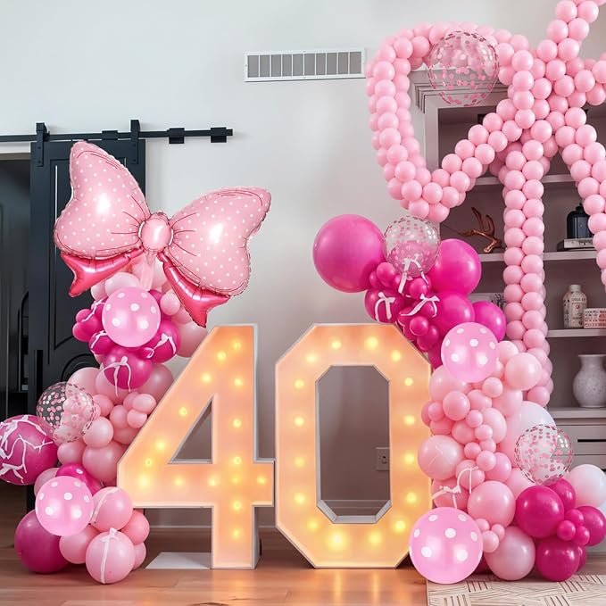 Pink Bow Balloons, Polka Dot and Confetti Latex Balloon - Image 3
