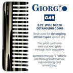 Giorgio G49 Graphite Large 5.75 Inch Hair Detangling Comb, Wide Teeth for Thick Curly Wavy Hair. Long Hairs Detangler Comb For Wet and Dry. Handmade of Quality Cellulose, Saw-Cut, Hand Polished