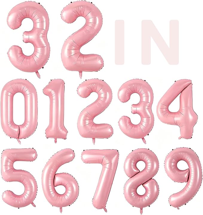 10 Pcs Number Balloons 32 Inch Pink 0-9 Number Mylar Foil Balloons Pink Custom by Unknown