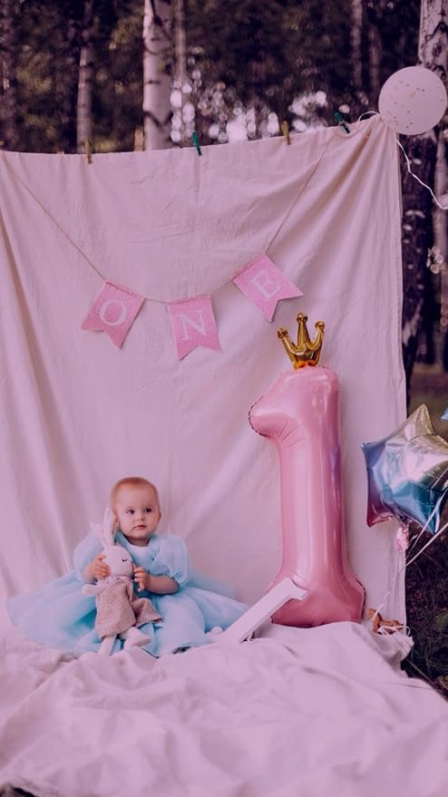 Pink Crown Number 1 Balloon 40 inch, Big Pink 1st Birthday Party Decorations | - Image 6