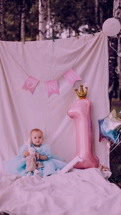 Pink Crown Number 1 Balloon 40 inch, Big Pink 1st Birthday Party Decorations | - Image 6