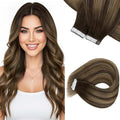 Sunny Hair Tape in Extensions for Women Real Hair 22 inch 100g Tape in Hair Extensions Human Hair Dark Brown Balayage Caramel Blonde Hair Extensions Tape in 40Pcs
