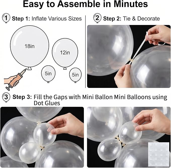 96Pcs 5/10/12/18 Inch Clear Latex Balloon Garland Arch Kit | Transparent - Image 3