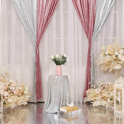 Eternal Beauty Fuchsia Pink Sequin Backdrop Curtains, 2 Panels 2x8FT | 3mm - Image 4