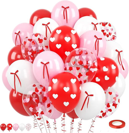 60 Pcs Pink and Red Balloons, 12 Inch Red Heart Printed Latex Balloon, Pastel by BIAPIAN