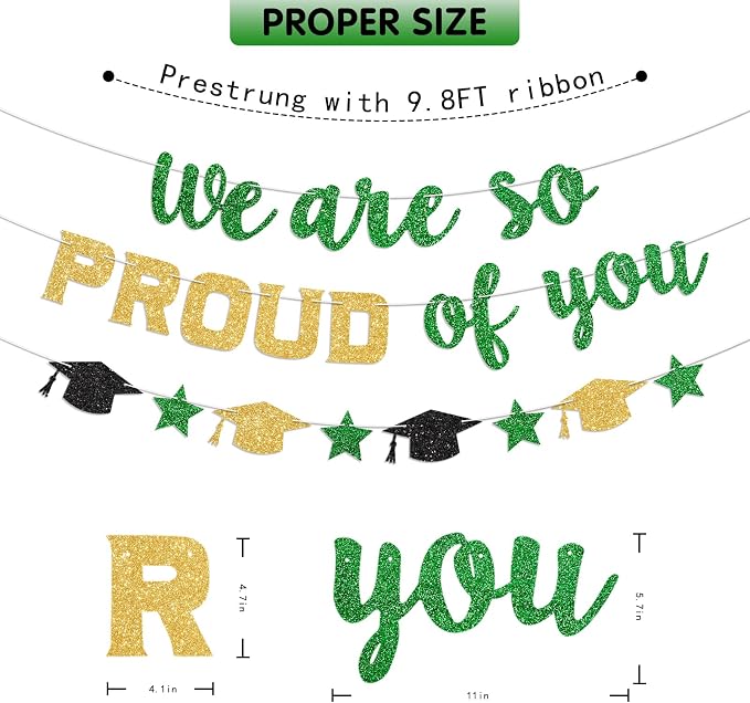 We Are So Proud of You Banner Prestrung Green and Gold Graduation Banner - Image 4