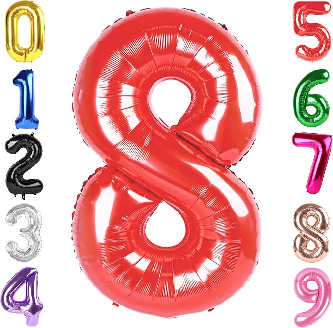 40 Inch Red Number 8 Balloon Birthday Party Decorations by Hadoife