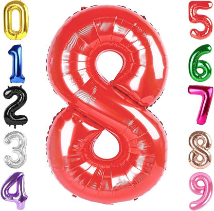 40 Inch Red Number 8 Balloon Birthday Party Decorations by Hadoife