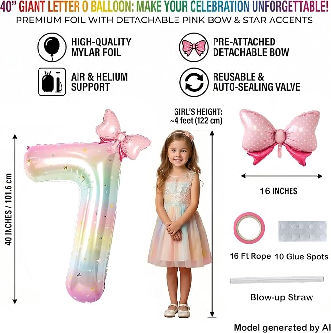 40 Inch Rainbow Number 7 Balloon Giant Foil Mylar Birthday Party Decor | Giant - Image 2