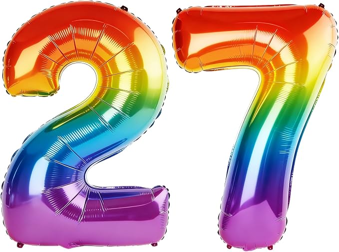 40 Inch Number 27 Balloons for 27th Birthday Party Decorations, 0-100 Rainbow by FOBELEC