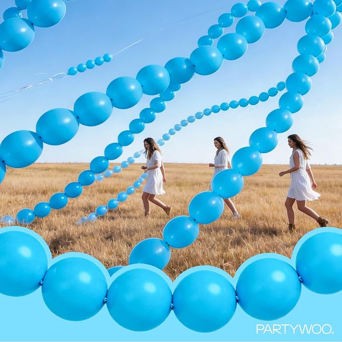 PartyWoo Light Blue Linking Balloons 100pcs 12 Inch Blue Link Balloons | - Image 7