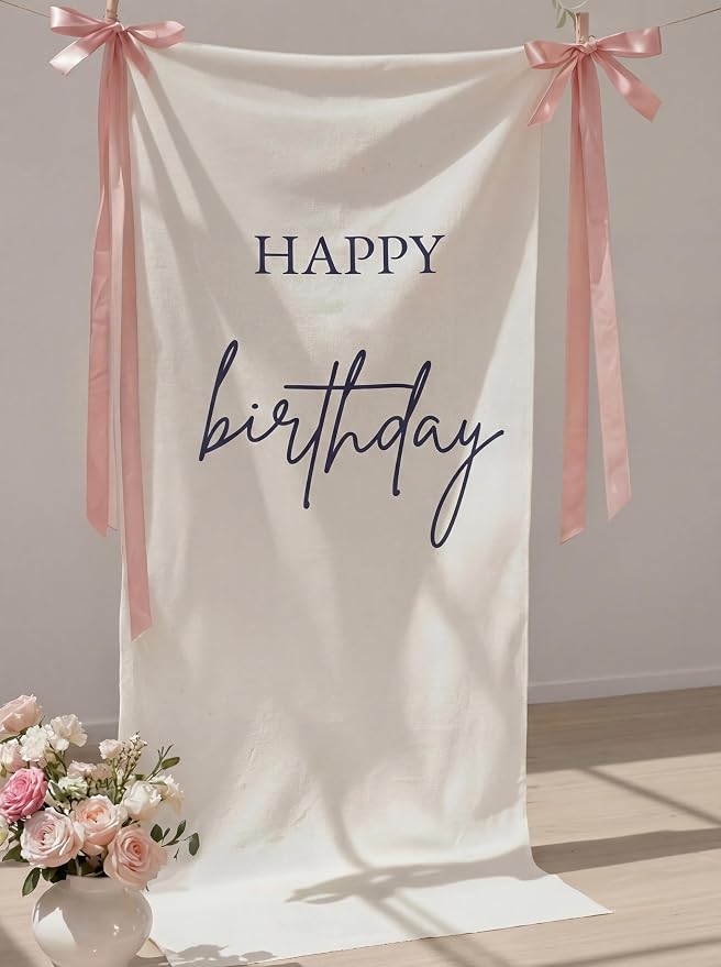 Tingjoo 27 × 78 Inch Happy Birthday Fabric Banner Long Birthday Party by Tingjoo