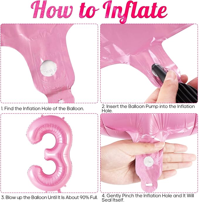 Pink Number 3 Balloon 40 inch, Big Large Foil Helium Number Balloons, Jumbo - Image 7