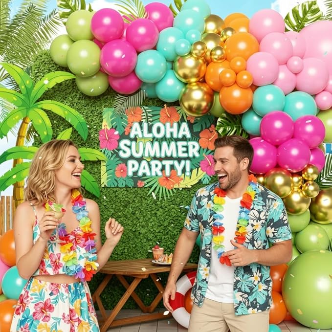 Flamingo Tropical Luau Balloons Arch Kit 162Pcs, Olive Green Hot Pink Orange - Image 5