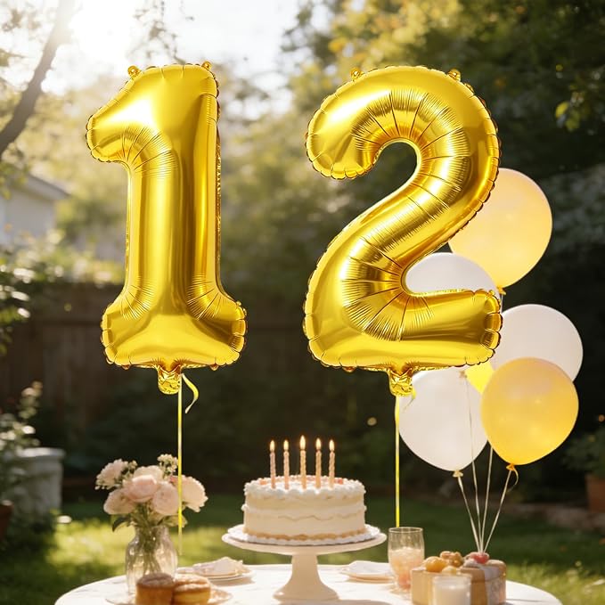 40 Inch Number 12 Balloons for 12th Birthday Party Decorations, 0-100 Gold - Image 3