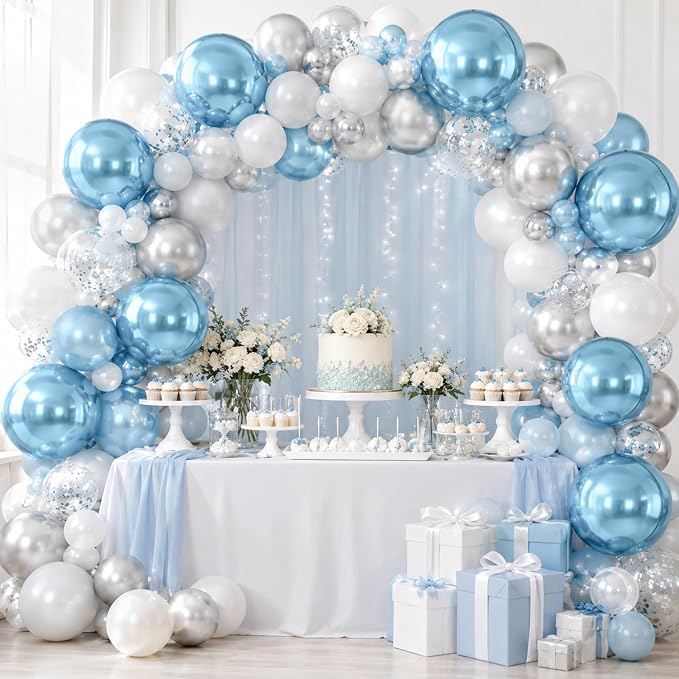 10Pcs Light Blue Round Foil Balloons, Metallic Light Blue Foil Baloon - Image 8