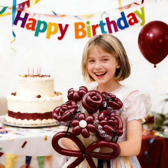 260 Burgundy Long Balloons for Balloon Garland Thickening Skinny Latex Twisting - Image 6