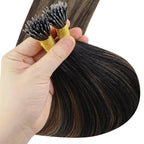 YoungSee Nano Hair Extensions Human Hair Dark Brown Mix Medium Brown 22in Nano Ring Hair Extensions Real Human Hair Balayage 50g Nano-Beads Extension Ombre Cold Fusion Natural Looking Hair Extension