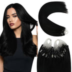 YoungSee Micro Loop Hair Extensions Real Human Hair Black Microloop Hair Extensions Human Hair Jet Black Beaded Hair Extension 20 Inch 50s 50g Micro Ring Hair Extension Long Straight Hair