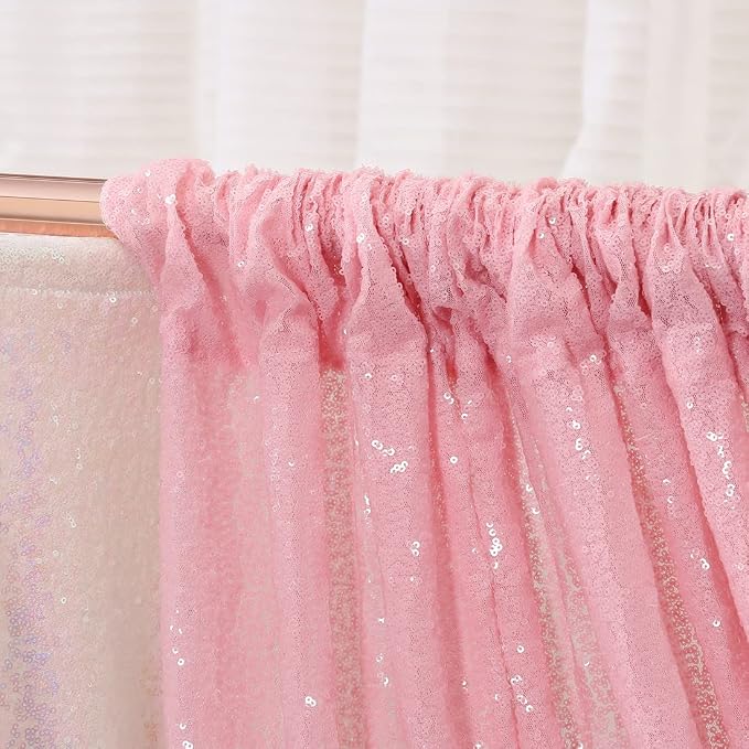 Poise3EHome Pink Sequin Backdrop Curtain, 2 Panels 2Ft x 8Ft Glitter - Image 4