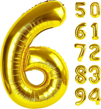 Gold 6 Balloon - Number Balloon 40 Inch, 6th Gold Birthday Decorations | Giant by IWERP