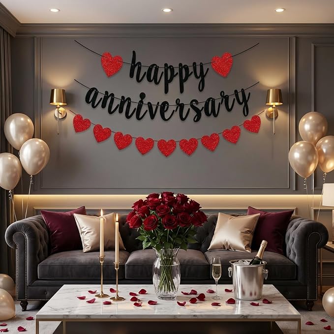 Happy Anniversary Banner, Glitter Paper and Cardstock, 6 ft Banner - Image 6
