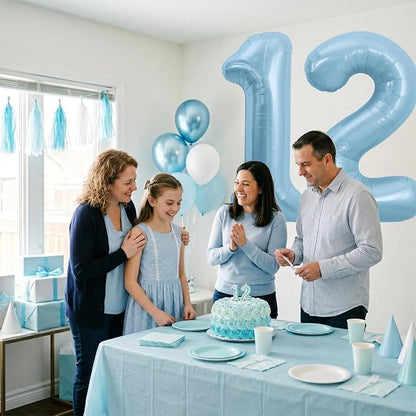 TONIFUL 40 Inch Pastel Blue Number 12 Foil Balloons Large Mylar Foil Digit 12 - Image 5