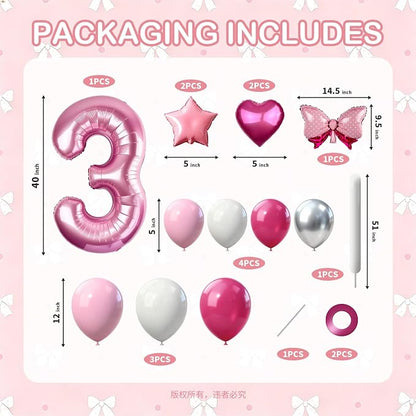 40 Inch Pink Number 3 Balloon Tower Set, Pastel Number Three Foil Balloon - Image 2