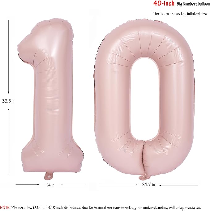 40 In Matte Pink Number Balloons Helium Foil Mylar Balloon Party Digital 10 | - Image 2