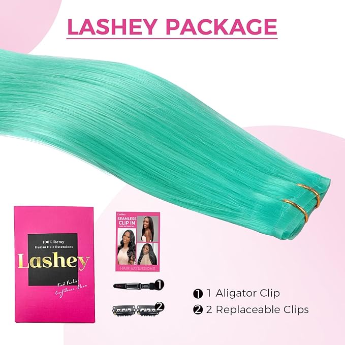 Lashey Seamless Clip in Hair Extensions Human Hair 4pcs 48g Green 20 Inch Straight 100% Remy Human Hair Extensions for Black Women