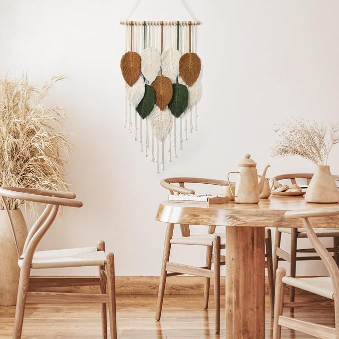 Macrame Wall Hanging Leaves Woven Tapestry Boho Chic Modern Home Decoration | - Image 3