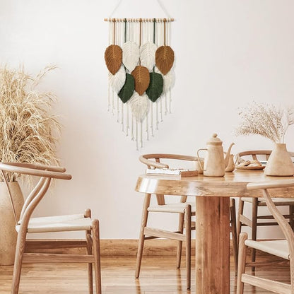 Macrame Wall Hanging Leaves Woven Tapestry Boho Chic Modern Home Decoration | - Image 3