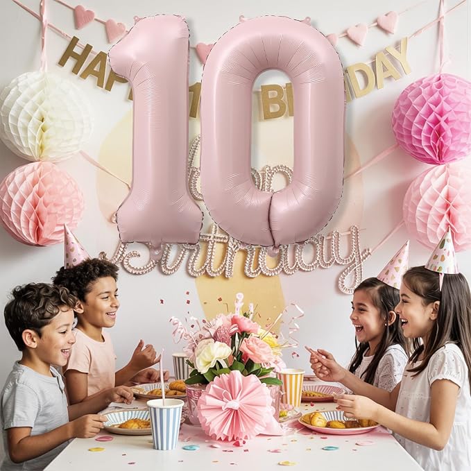 Pastel Pink Balloons Number 10, 40 Inch Foil Number 1 & 0 Balloons - Image 3
