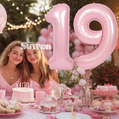 SUWEN 40 Inch Pink Large 19 Number Balloons Big Foil Helium Number Balloons 0-9 - Image 2