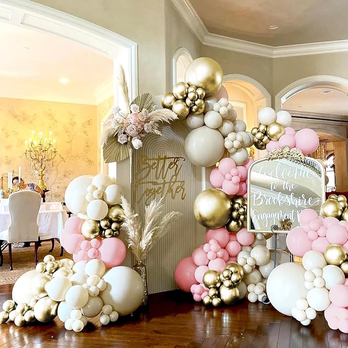 Pink White Gold Balloon Garland Arch Kit - Image 7