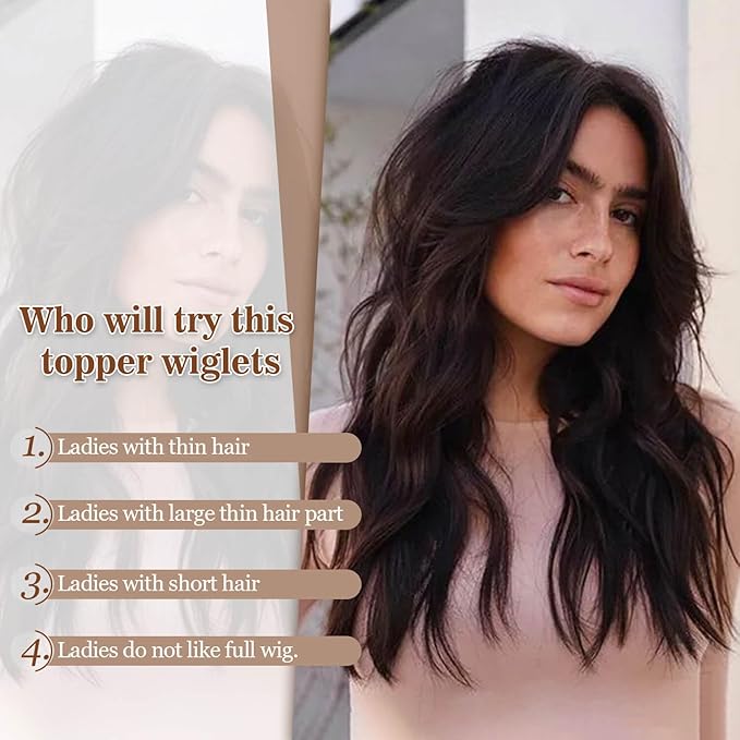 MORICHY Hair Toppers for Women Clip in Hair Topper with Bangs 20inch Medium Brown with Highlights Long Wavy Curly Synthetic HairPieces for Women
