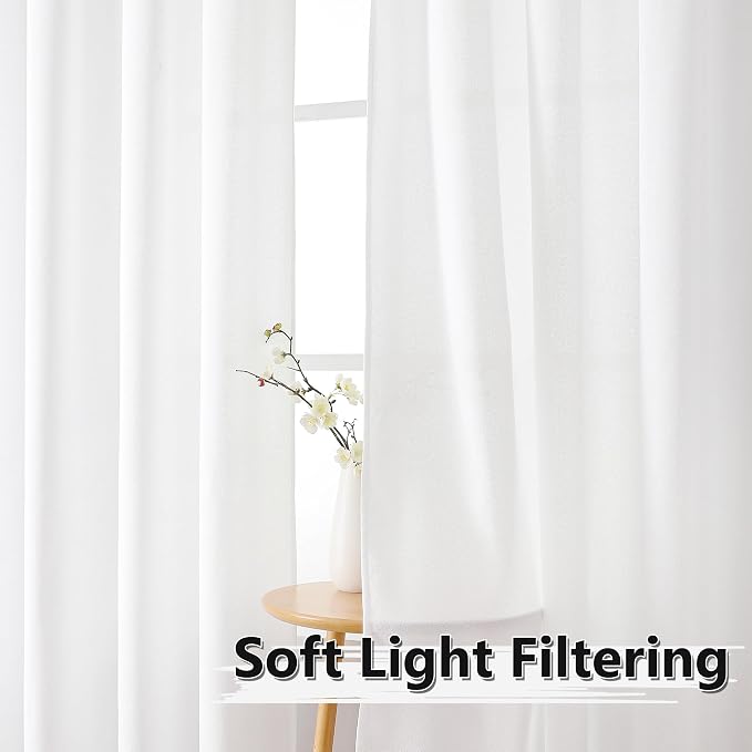 Tollpiz Short Linen Curtain Bedroom Rod Pocket Semi Sheer Curtains Burlap Light - Image 2