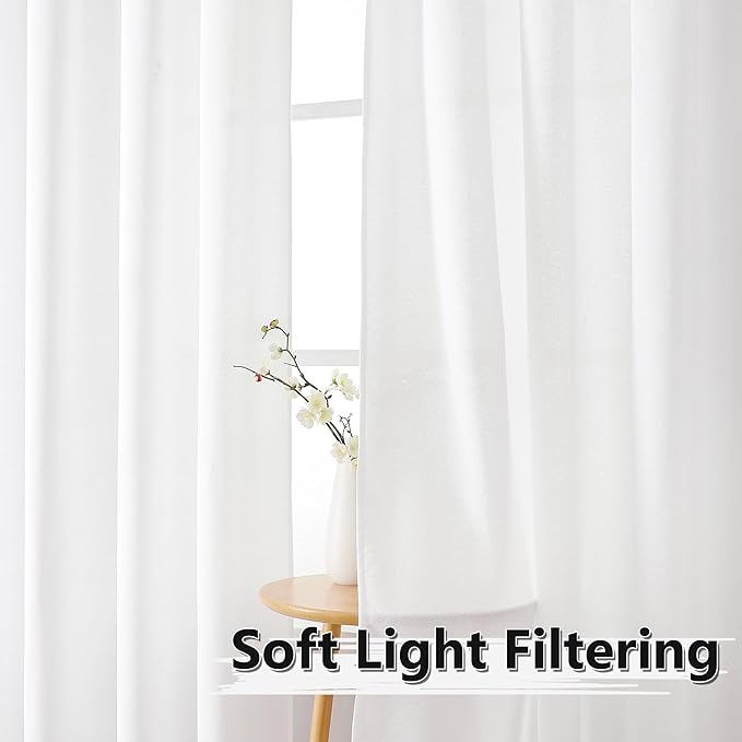 Tollpiz Linen Curtains Living Room Rod Pocket Semi Sheer Curtain Burlap Light - Image 2