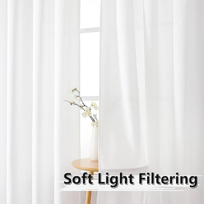 Tollpiz Linen Curtains Living Room Rod Pocket Semi Sheer Curtain Burlap Light - Image 2