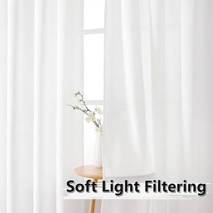 Tollpiz Linen Curtain Bedroom Rod Pocket Semi Sheer Curtains Burlap Light - Image 2