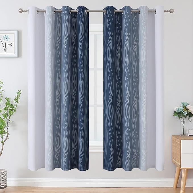 Navy Blue and Grayish White Blackout Curtains - Image 2