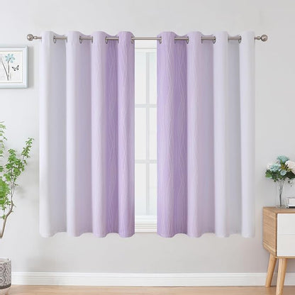 Lilac and Greyish White Blackout Curtains 45 Inch Length, Light Blocking - Image 2