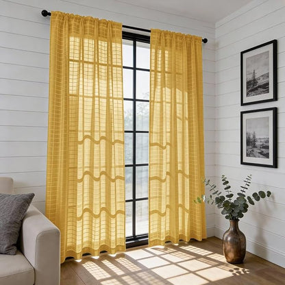 SpaceDresser Check Sheer Curtains 108 Inches Long - Image 6