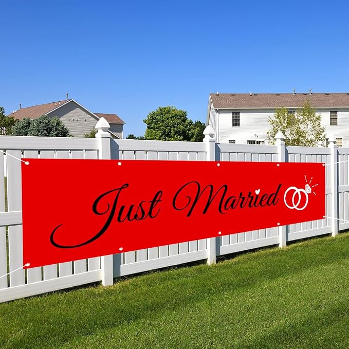 Just Married Flag Banner Outdoor Indoor Decoration Flag Double Stitched - Image 3