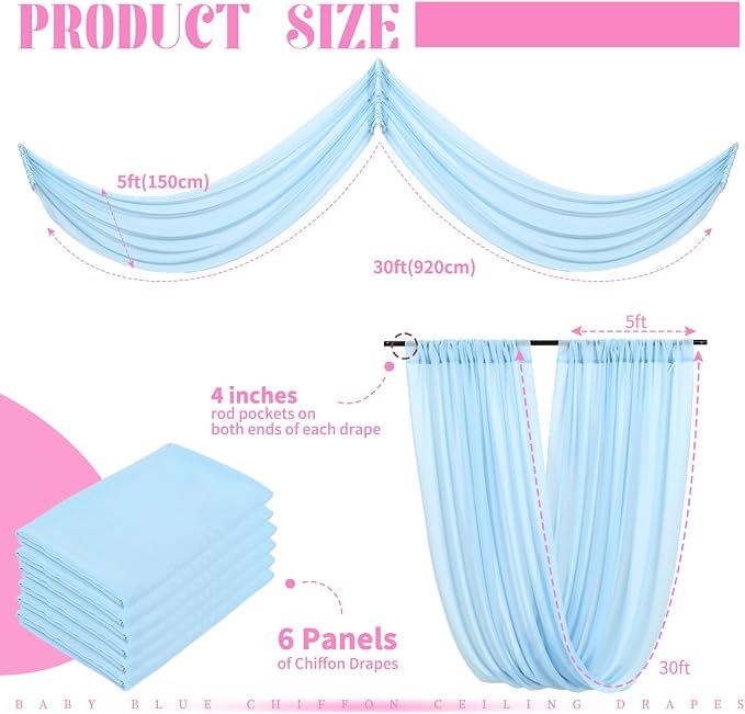 6 Panels Baby Blue Ceiling Drapes - Image 2