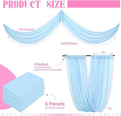 6 Panels Baby Blue Ceiling Drapes - Image 2