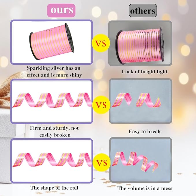 Pink and Gold Curling Ribbon, 219 Yard Balloon Ribbon - Image 3