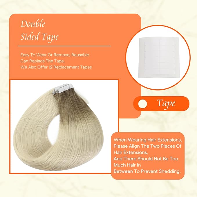 Full Shine Tape in Extensions Human Hair Balayage Color 8 Ash Brown Fading to 60 Blonde 16 Inch Invisible Seamless Skin Weft Remy Tape in Hair Extensions for Party 20 PCS Straight Natural 50 Grams
