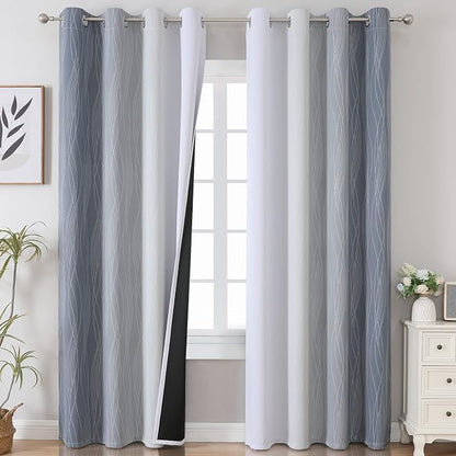 Thermal Insulated Blackout Curtains 96 Inches Long, Ombre Grey and Grayish by ESTELARTEXTILER