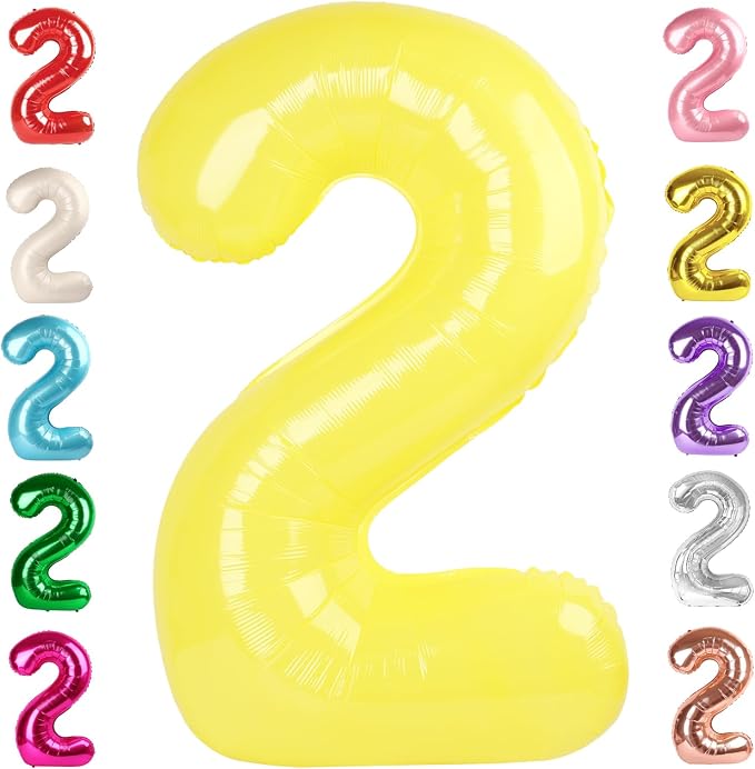 2 Balloon Numbers Birthday Decorations, 40In Yellow Balloons by Mluchee